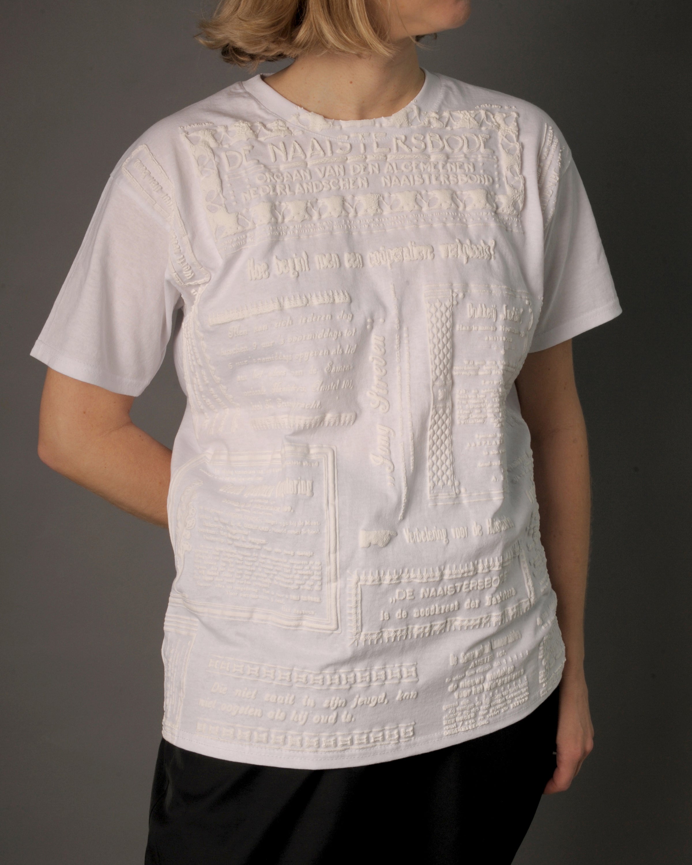 All Work Is Women's Work puffy white assemblage t-shirt